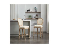 Solid Wood Bar Stools Set of 2, French Country Style Bar Chairs with Upholstered Cushions and Backrest-The Pop Home