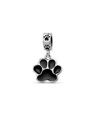 Bling Jewelry Bff Pet Lover Black Dog Cat Paw Print Dangle Charm Bead European Bracelet