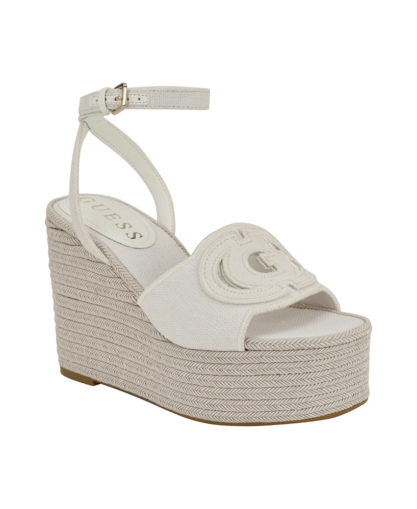 Guess Women's Tanveey Quattro G Cut-Out Platform Espadrille Wedge Sandals