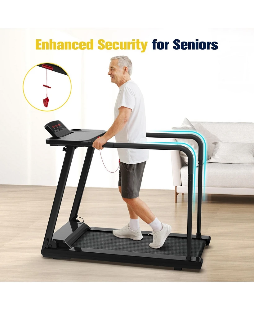 Redliro Walking Treadmill for Seniors with Long Handrails 300 lbs Capacity Recovery Fitness Exercise Machine Heart Rate Sensor with Desk & Cup Holder
