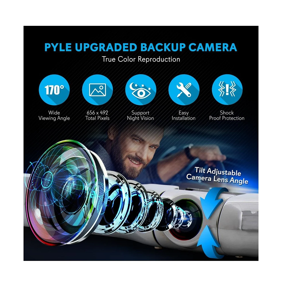 Pyle License Plate Car Rearview Backup Camera, Waterproof, Adjustable, Distance Scale Lines