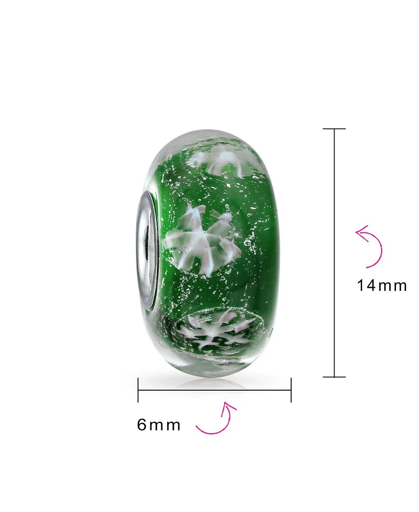 Bling Jewelry Christmas Charm Bead Snowflake Green Murano Glass Spacer for European Bracelets