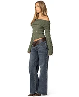Edikted Womens Kenna Fold Over Knit Top