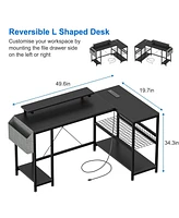 gaomon L Shaped Computer Desk with Power Outlets & Led Light, 49.6" Reversible Corner Computer Desk