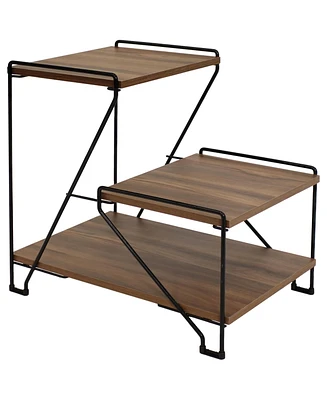 3-Tiered Steel Wire Indoor Accent Table with Faux Woodgrain Tabletops - 21” H - Brown