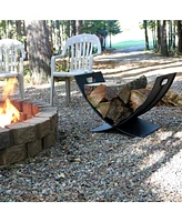 Small Powder-Coated Steel Outdoor Firewood Log Rack - 30" - Black