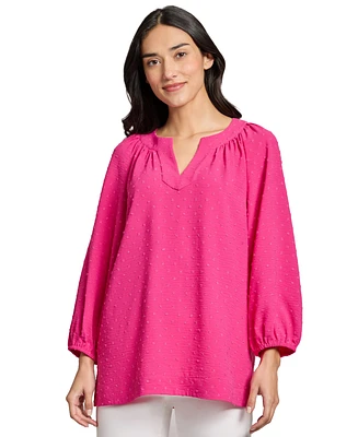 Jones New York Petite Split-Neck Blouson-Sleeve Top