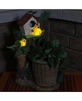 Polyresin Bird House Planter Statue with Solar Led Lighted Birds - 17.25"