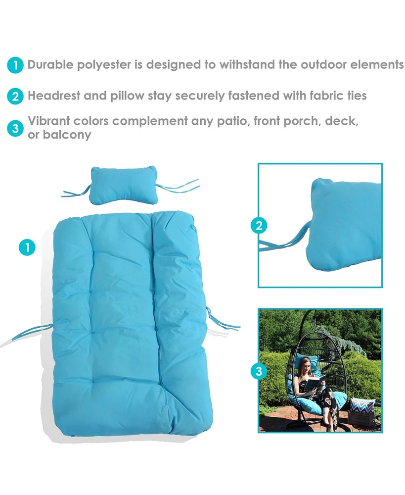 Indoor/Outdoor Polyester Replacement Julia Hanging Egg Chair Cushion with Headrest - Blue - 2pc
