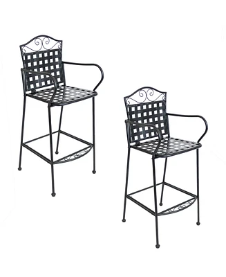 Outdoor Wrought Iron Scrolling Bar Chairs - 20.25" W x 22" D x 47.5" H - Black - 2-Pack