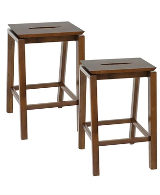 Set of 2 Indoor Wooden Backless Counter-Height Stools - Dark Walnut - 25"