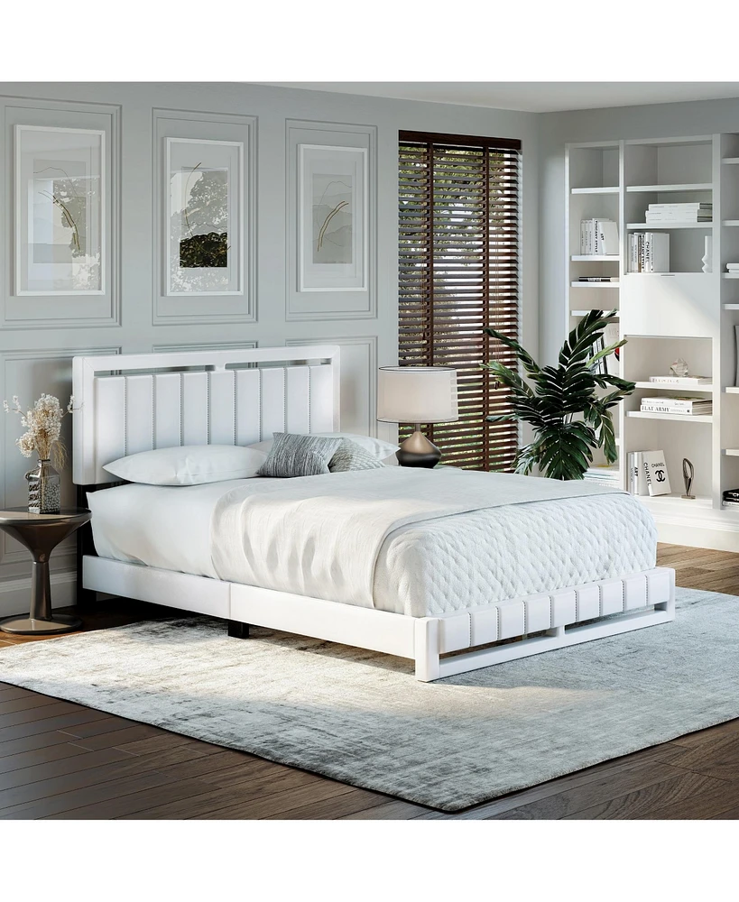 Boyd Sleep Belle Upholstered Platform Bed with Headboard, Mattress Foundation with Strong 14 Wood Slat Supports