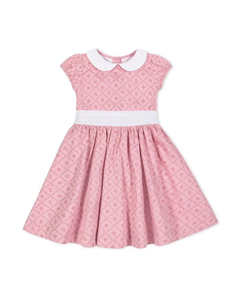 Hope & Henry Toddler Girls Short Sleeve Sateen Dress with Peter Pan Collar