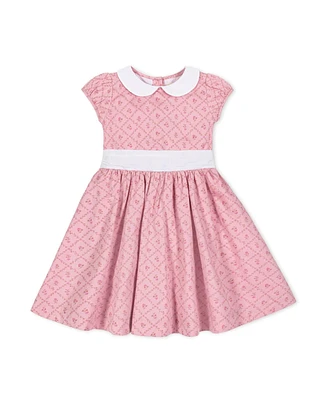 Hope & Henry Toddler Girls Short Sleeve Sateen Dress with Peter Pan Collar