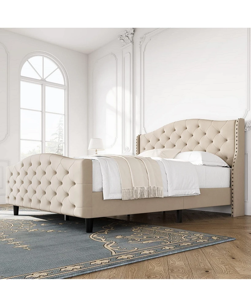 gaomon Queen Size Velvet Platform Bed Frame w/Headboard and Footboard Upholstered Bed Frames