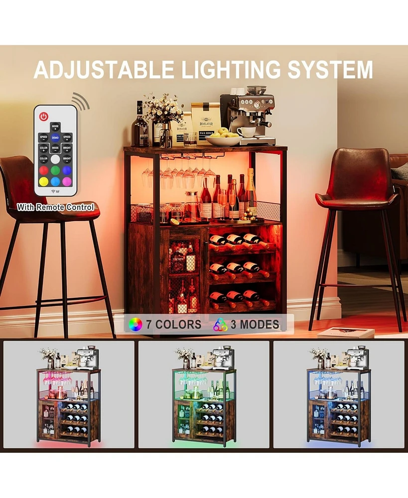 gaomon Wine Bar Cabinet with Led Light 36''H Coffee Bar Cabinet with Detachable Wine Rack and Glass Holder Kitchen Buffet Sideboard w/Storage Shelf Fr