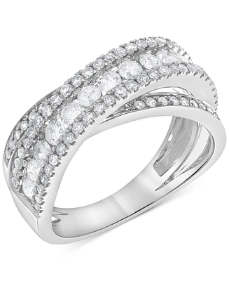 Diamond Channel-Set Crossover Ring (1 ct. t.w.) in 14k White Gold