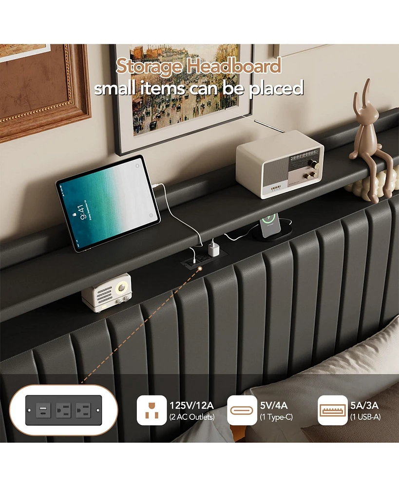 gaomon Full Size Floating Bed Frame with Rgb Led Lights & Charging Station