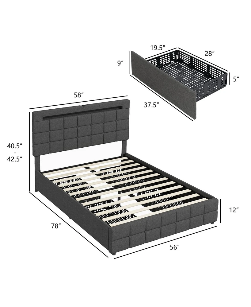 Gouun Upholstered Led Bed Frame with Headboard and 4 Drawers-Full Size