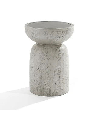 LuxenHome Rustic Off White and Gray Round -Inch Tall MgO Side Table