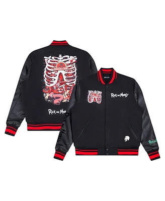 Freeze Max Men's Black Rick And Morty Anatomy Park Full-Zip Varsity Jacket