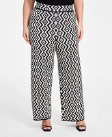 Nina Parker Plus Size Geo-Print Straight-Leg Sweater Pants