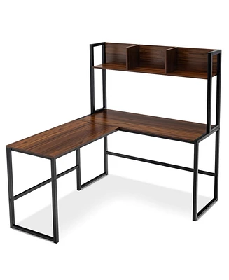 Gouun Reversible L-Shaped Corner Desk with Storage Bookshelf