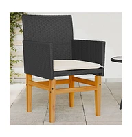 Patio Chairs with Cushions 2 pcs Poly Rattan&Solid Wood