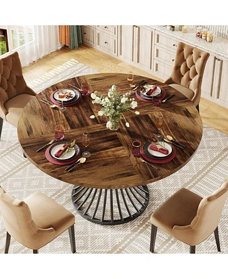 Tribesigns Round Dining Table for 4 People, 47'' Wooden Dinning Room Table, Circle Kitchen Table, Industrial Dinner Table with Metal Base for Kitchen,