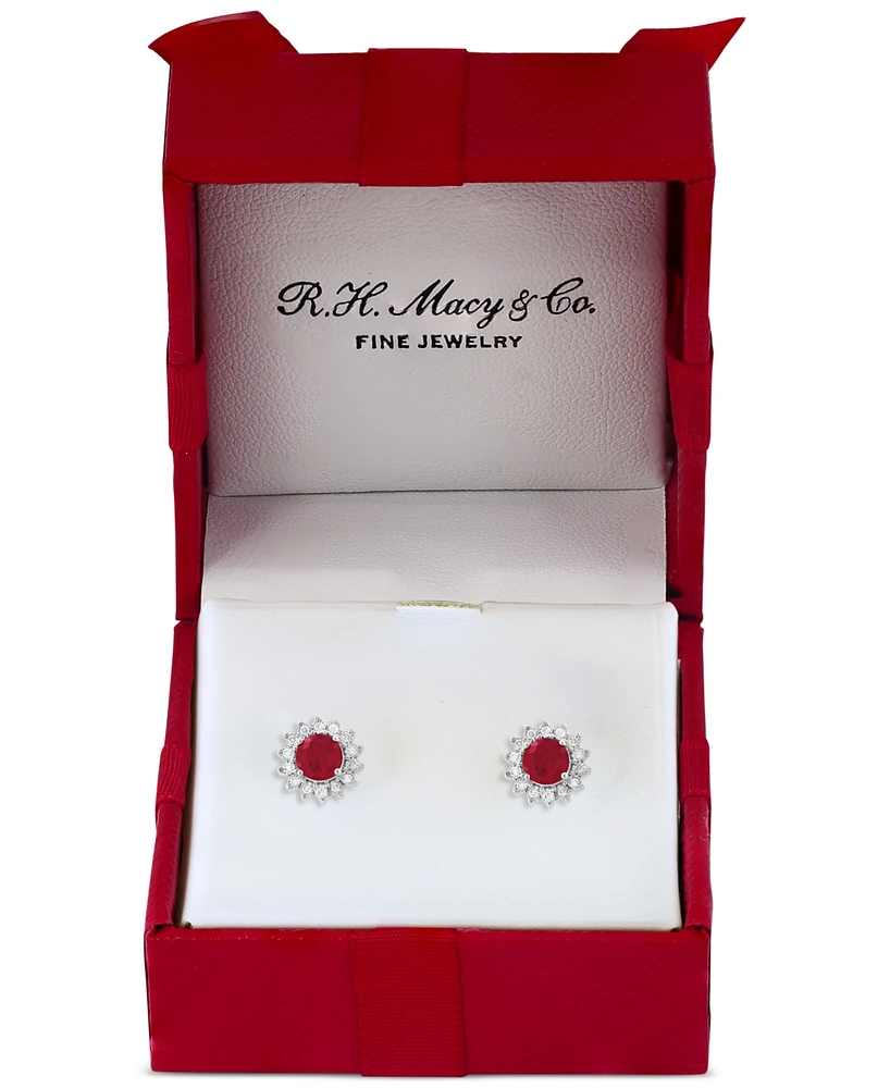 Effy Sapphire (1-1/6 ct. t.w.) & Diamond (1/6 Halo Stud Earrings 14k White Gold or Two Tone (Also available Tanzanite, Ruby, Em