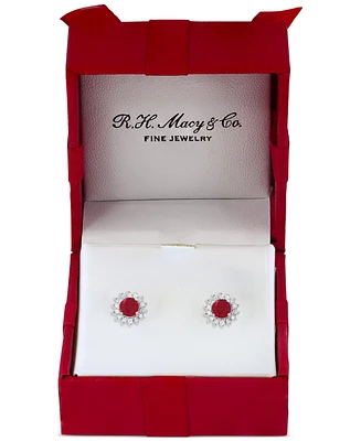 Effy Sapphire (1-1/6 ct. t.w.) & Diamond (1/6 Halo Stud Earrings 14k White Gold or Two Tone (Also available Tanzanite, Ruby, Em