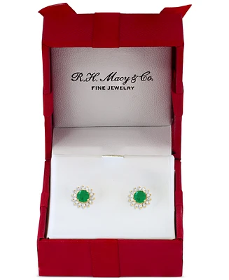 Effy Sapphire (1-1/6 ct. t.w.) & Diamond (1/6 Halo Stud Earrings 14k White Gold or Two Tone (Also available Tanzanite, Ruby, Em