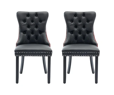 Upholstered Dining Chairs Set of 2 – Velvet & Faux Leather with Button Tufting and Nailhead Trim