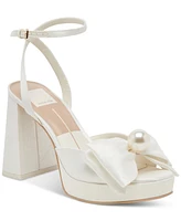Dolce Vita Women's Patton Two-Piece Pearl Bow Satin Heeled Dress Sandals