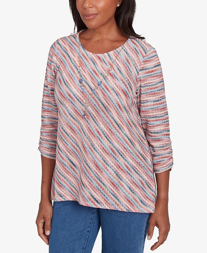 Alfred Dunner Petite Free Spirit Diagonal Space Dye Top with Necklace