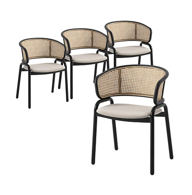 Dining Chair With Stainless Steel Legs Velvet Seat and Wicker Back