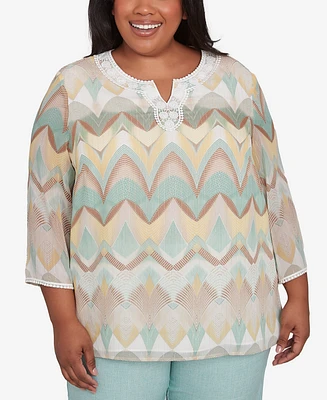 Alfred Dunner Plus Size Kensington Gardens Chevron Textured V-Neck Top