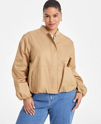 On 34th Trendy Plus Size Twill Bubble-Hem Bomber Jacket, Exclusively at Macy's