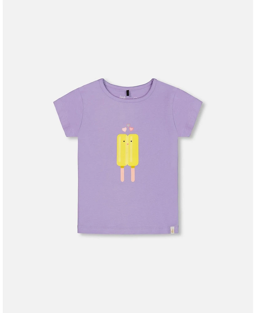 Deux par Deux Toddler Girls Organic Cotton Tee Mauve And Yellow Lollipop - Toddler|Child