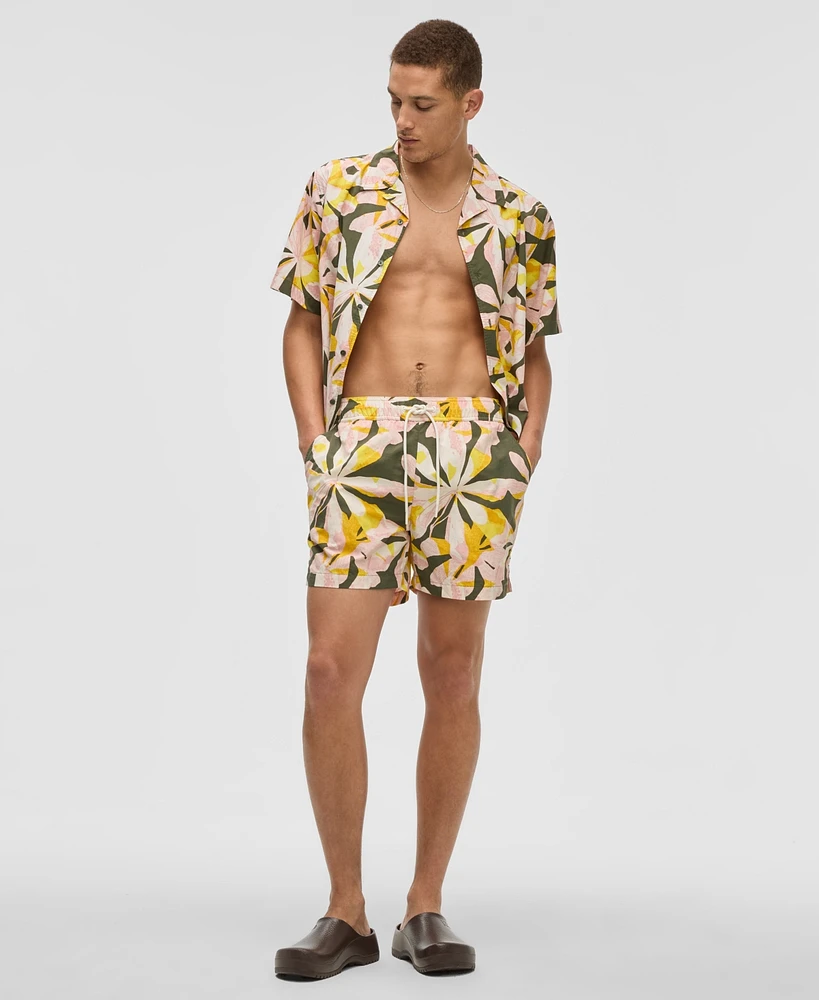 Mode of One Men's Floral Tones Regular-Fit Printed Swim Trunks, Exclusively at Macy's