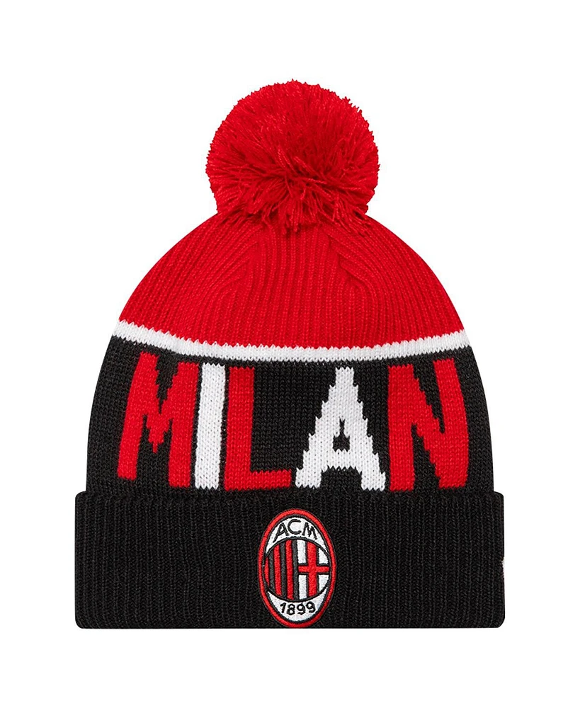 New Era Men's Black Ac Milan Sport Cuffed with Pom Knit Hat