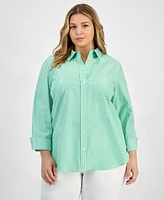 Kasper Plus Gingham Button-Up 3/4-Sleeve Shirt