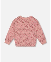 Deux par Deux Toddler Girls Printed French Terry Sweatshirt Old Pink And Flowers - Toddler|Child