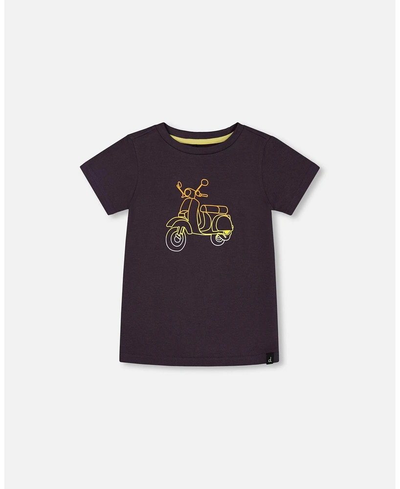 Deux par Toddler Boys Organic Cotton Tee Dark Gray And Multicolored Vespa - Toddler|Child