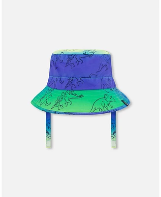 Deux par Deux Baby Boys Printed Beach Hat Vibrant Blue And Green Dino