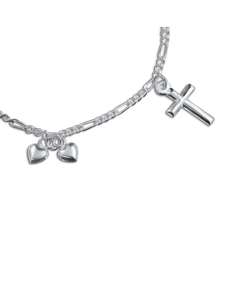 Bling Jewelry Christian Religious Multi Dangling Hearts Cross Charm Bracelet Polished .925 Sterling Silver