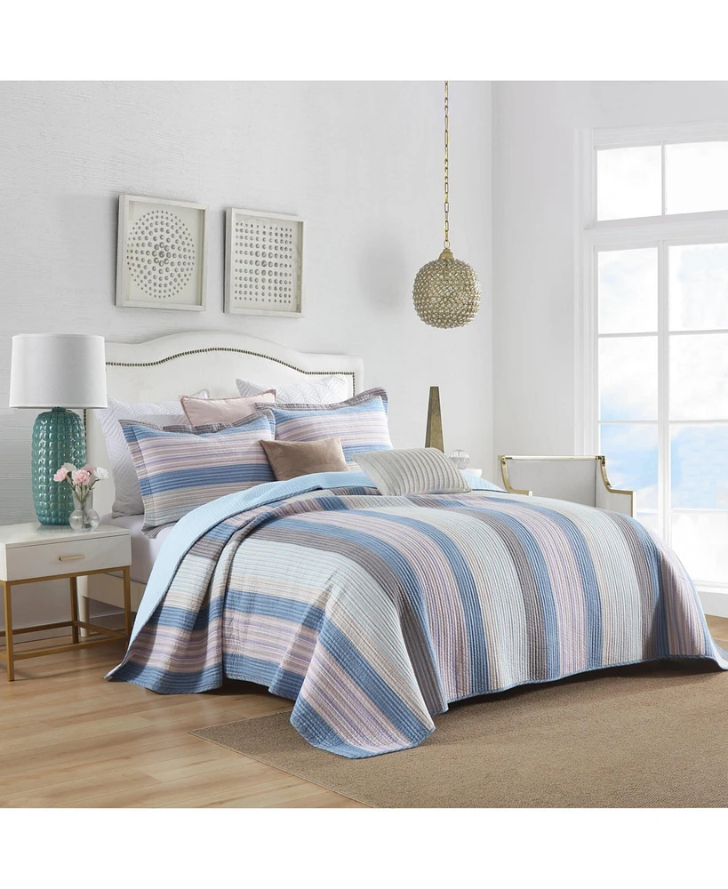 Marcielo 3Pcs 100% Cotton Quilt Bedspread Set Reversible Bedding Striped King