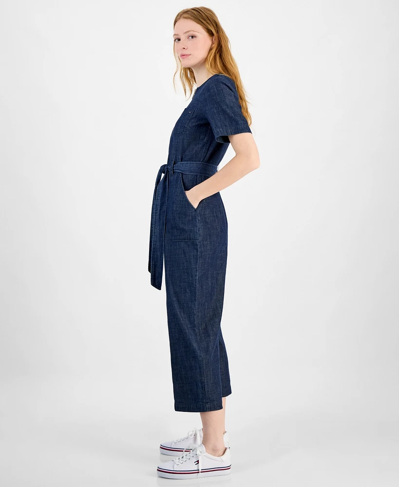 Tommy Hilfiger Women's Denim Zip-Front Belted Jumpsuit