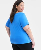 On 34th Trendy Plus Size Elbow-Sleeve Tie-Waist T-Shirt, Exclusively at Macy's