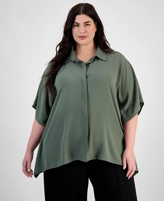Anne Klein Plus Dolman-Sleeve Vented-Hem Blouse